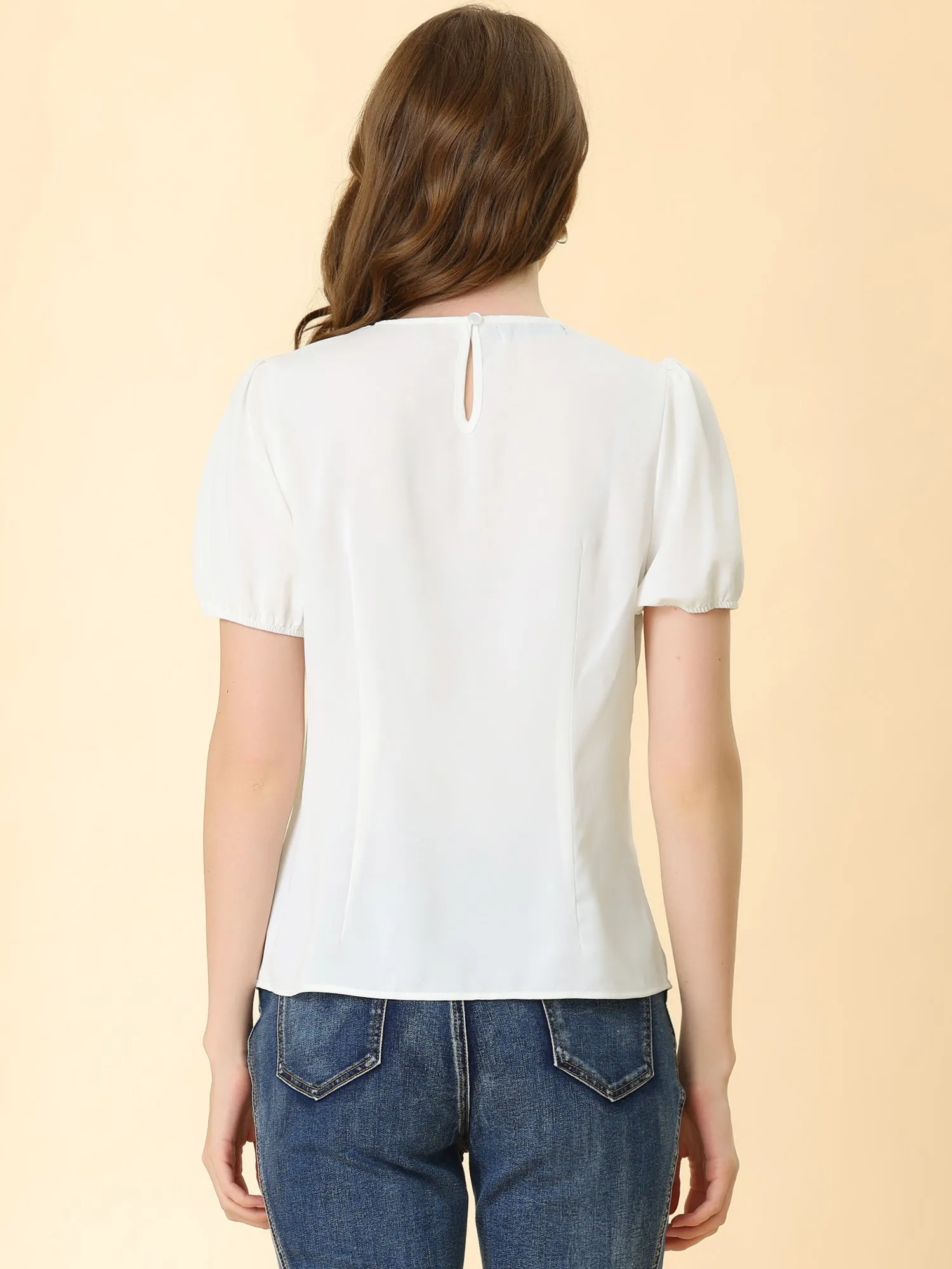 Puff Sleeve Tops Peter Pan Collar Blouse sold by Allegra K product image thumbnail 5