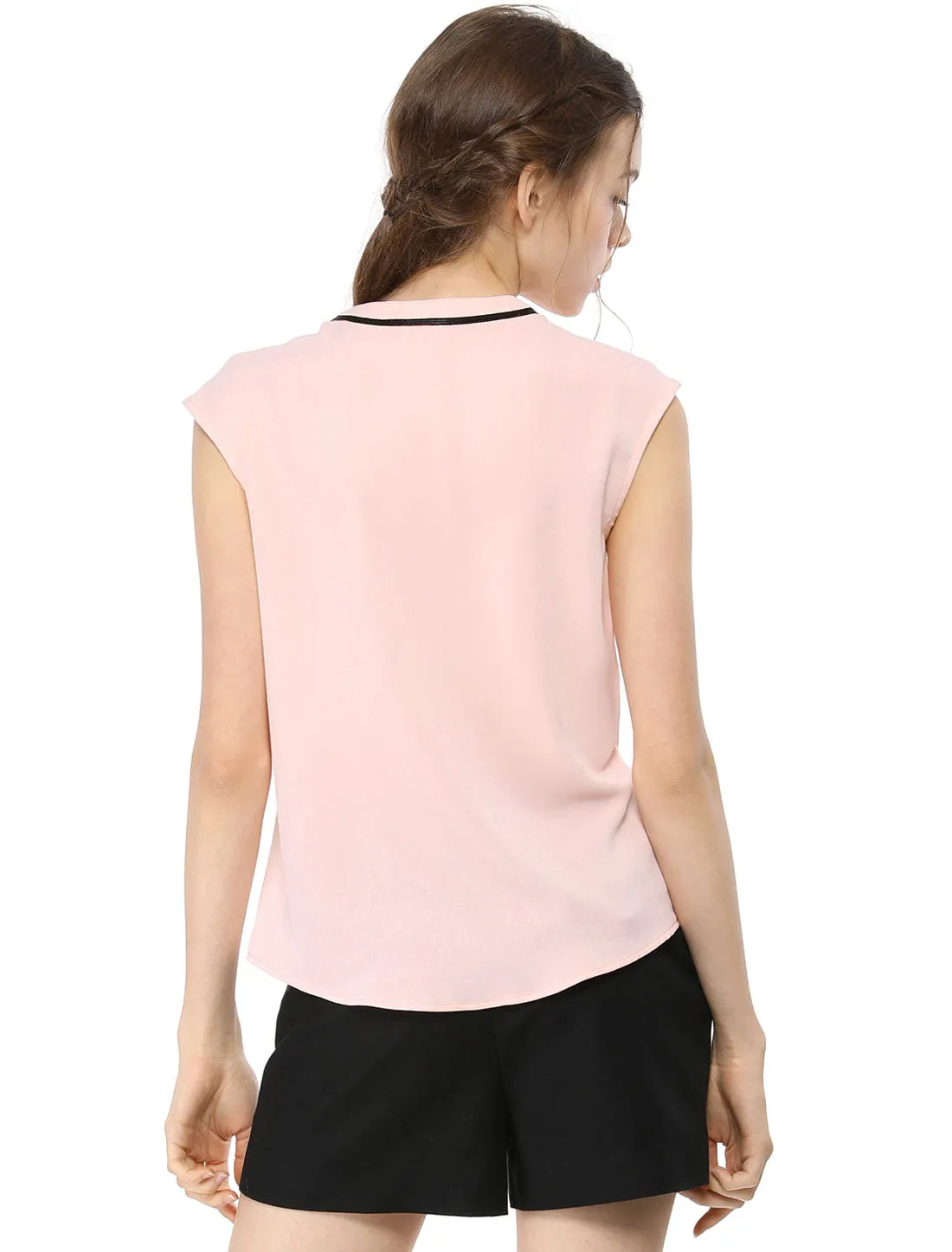 Cute Tie Neck Summer Ruffle Solid Color Sleeveless Button Down Shirt sold by Allegra K product image thumbnail 4