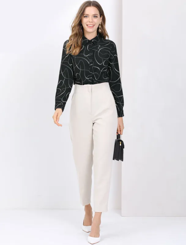 Work Office Button Down Long Sleeve Collared Dot Printed Blouse sold by Allegra K