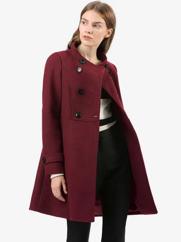 Stand Collar Double Breasted Slant Pockets Trendy Outwear Winter Coat sold by Allegra K