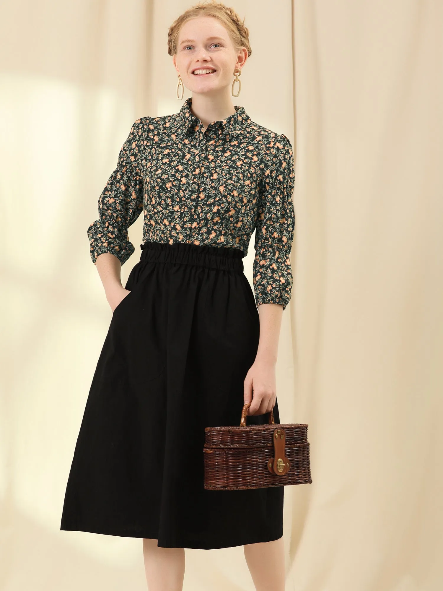 Printed 3/4 Sleeve Office Turndown Collar Button Up Shirt sold by Allegra K product image thumbnail 2