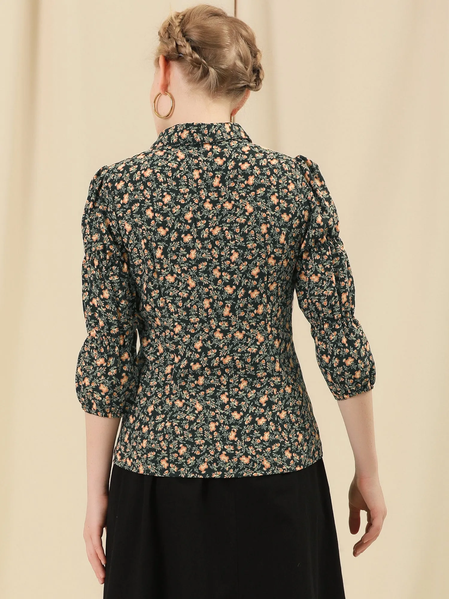 Printed 3/4 Sleeve Office Turndown Collar Button Up Shirt sold by Allegra K product image thumbnail 3