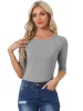 Casual Boat Neck 3/4 Sleeve Solid Basic T-shirt sold by Allegra K