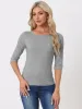 Casual Boat Neck 3/4 Sleeve Solid Basic T-shirt sold by Allegra K