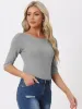 Casual Boat Neck 3/4 Sleeve Solid Basic T-shirt sold by Allegra K