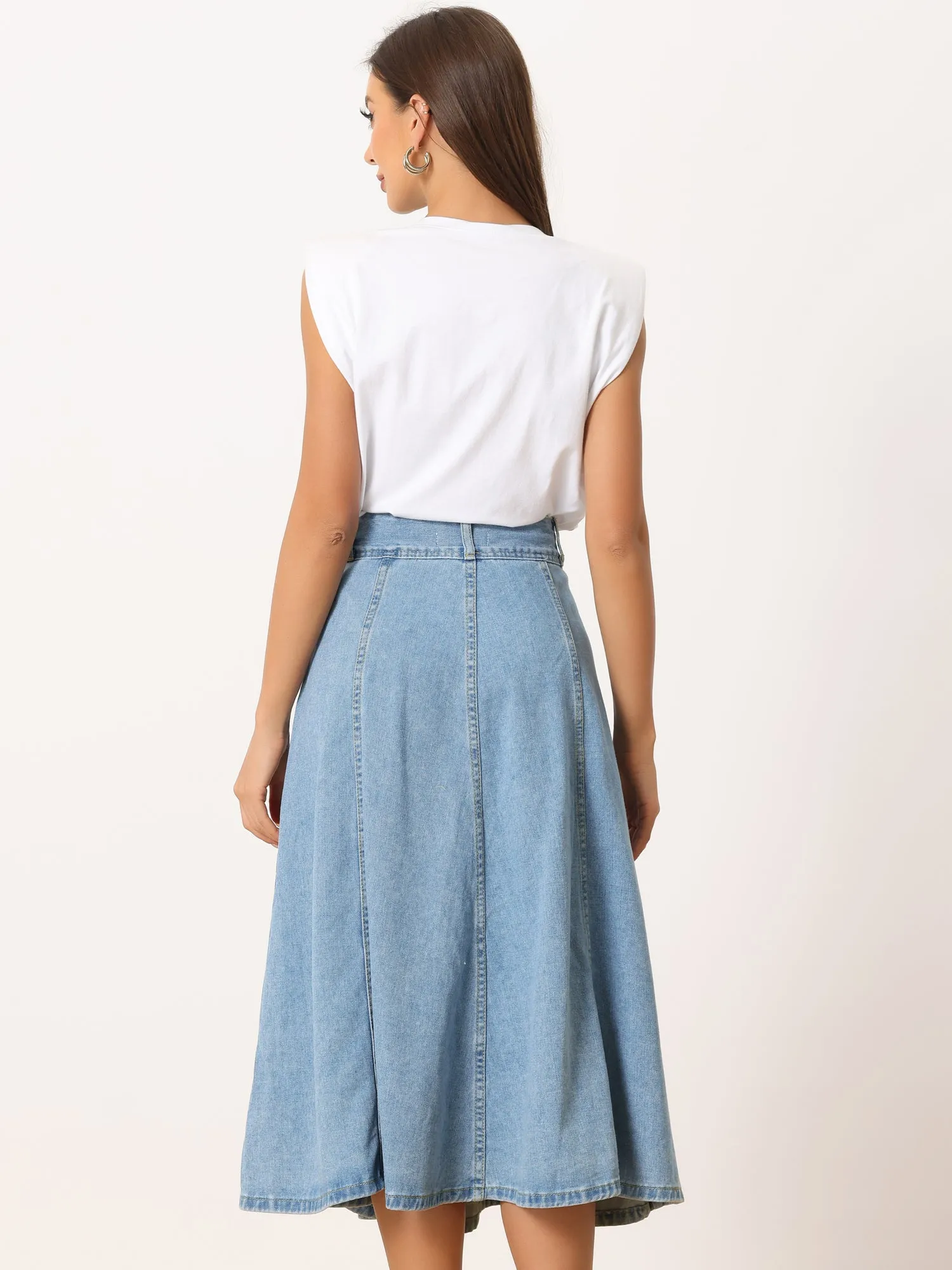 Casual Denim Pockets Classic A-Line Midi Jean Skirts sold by Allegra K product image thumbnail 3