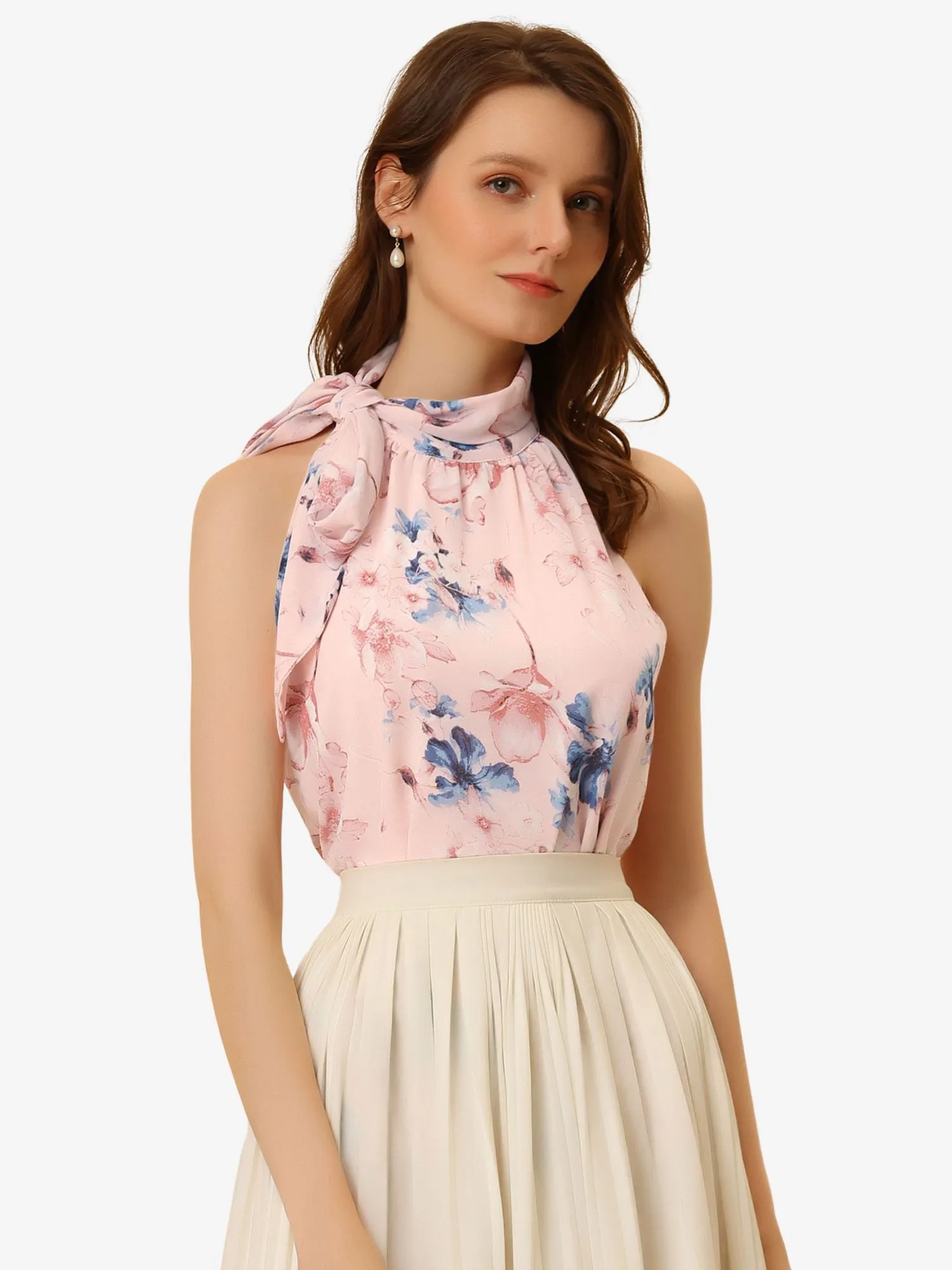 Halter Sleeveless Tank Tie Neck Top Floral Cami Tops sold by Allegra K