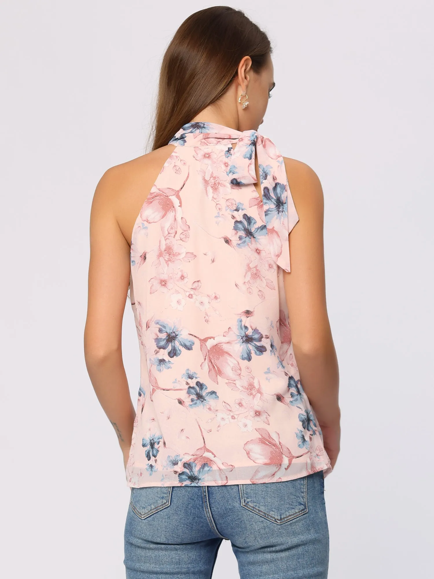 Halter Sleeveless Tank Tie Neck Top Floral Cami Tops sold by Allegra K product image thumbnail 3