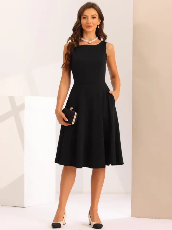 Sleeveless Boat Neck High Waisted A-Line Midi Dress sold by Allegra K