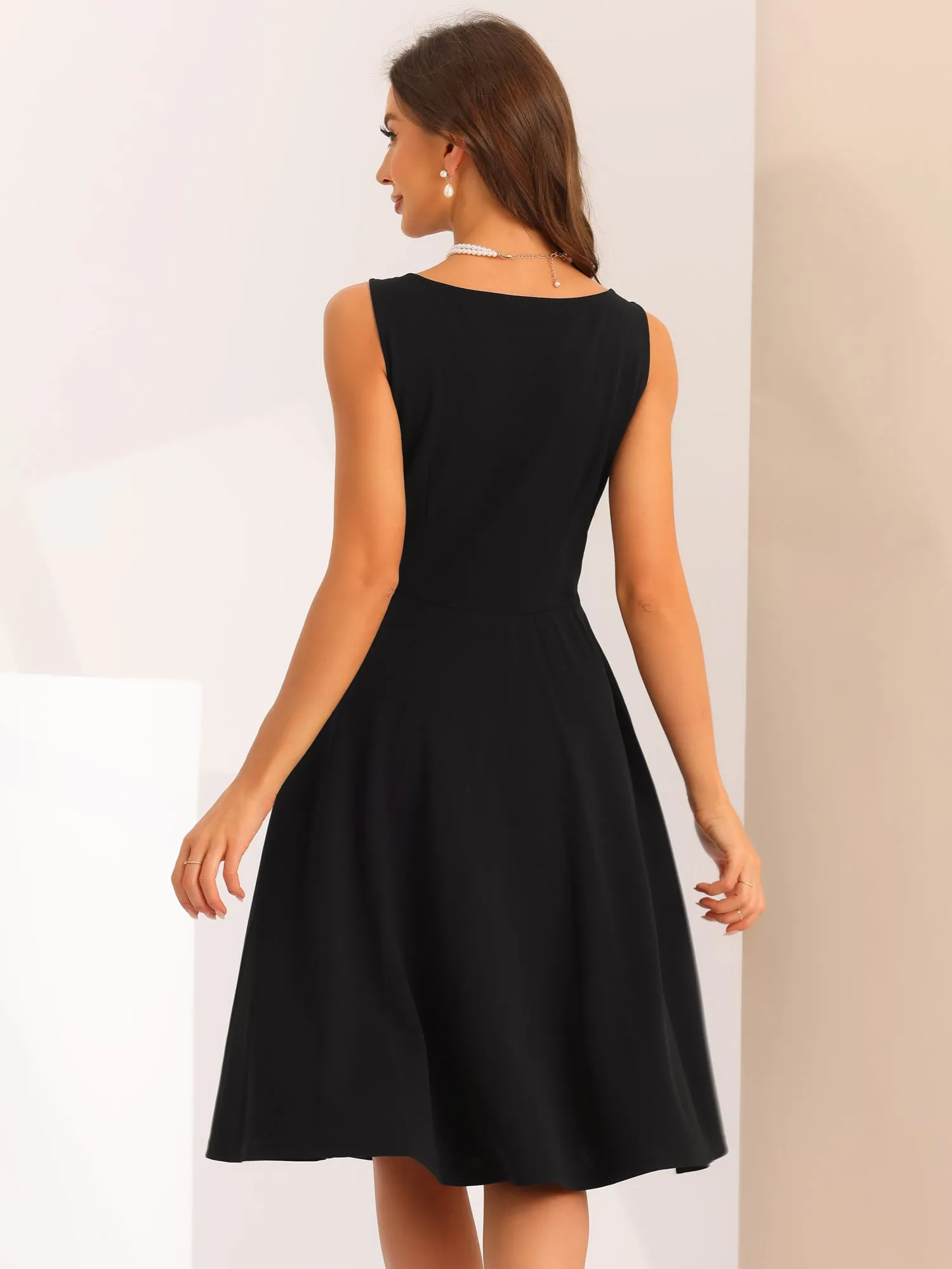 Sleeveless Boat Neck High Waisted A-Line Midi Dress sold by Allegra K product image thumbnail 3