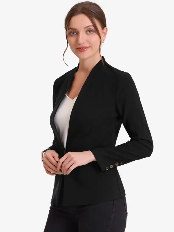 Stand Collar Jacket Buttoned Long Sleeve Casual Blazer sold by Allegra K