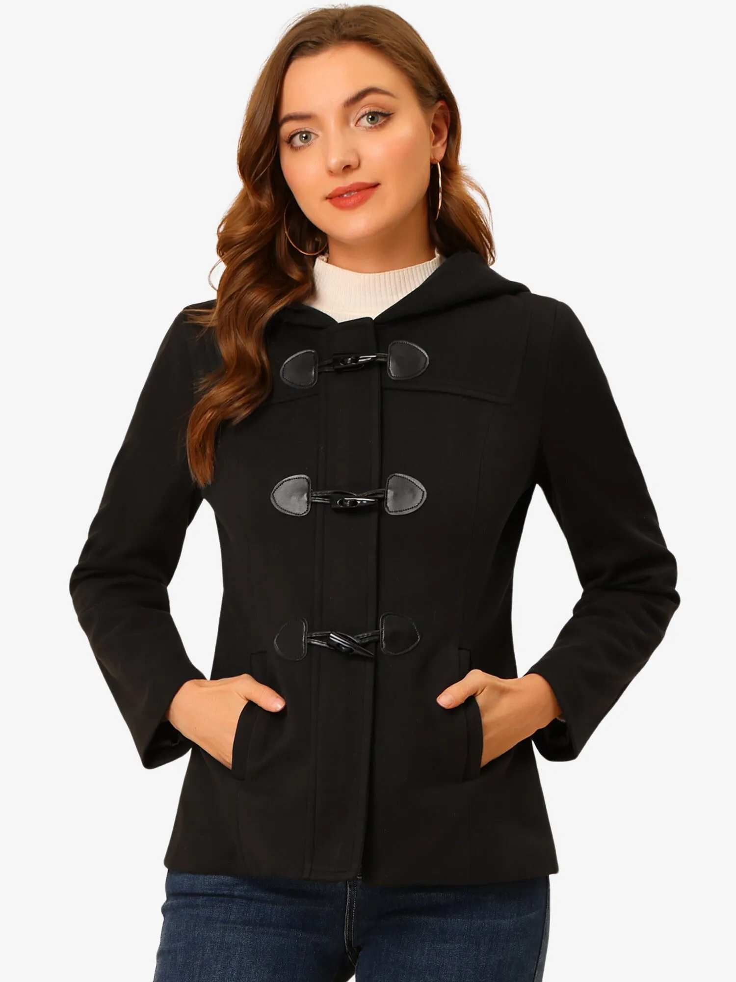 Casual Winter Outwear Hooded Button Toggle Pea Coat sold by Allegra K