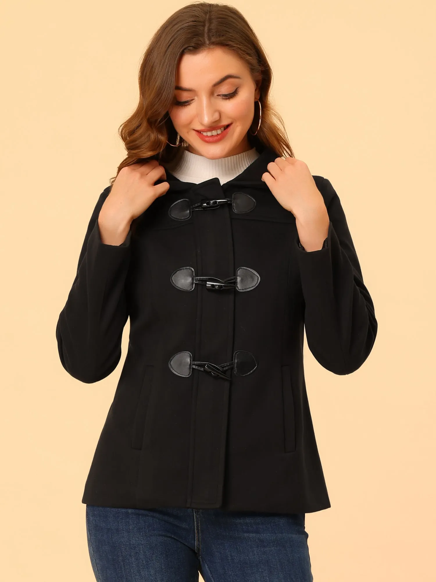 Casual Winter Outwear Hooded Button Toggle Pea Coat sold by Allegra K product image thumbnail 3
