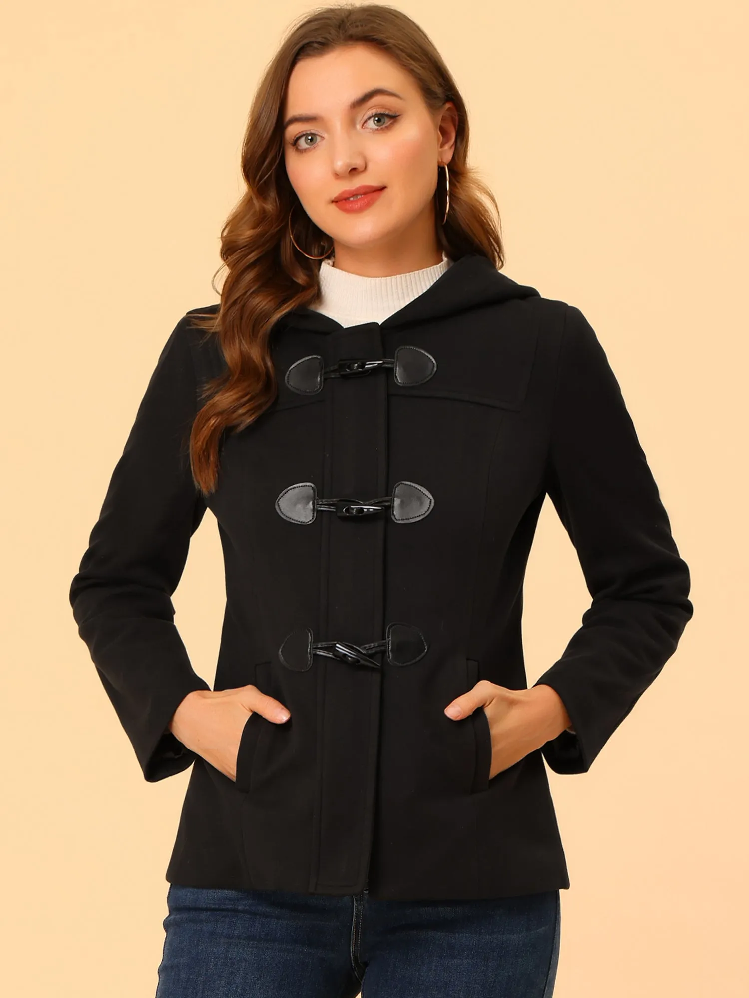 Casual Winter Outwear Hooded Button Toggle Pea Coat sold by Allegra K product image thumbnail 2