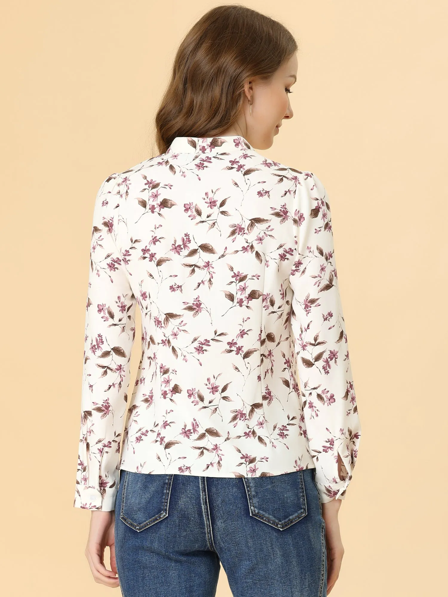 Floral Print Split V Neck Office Long Sleeve Blouse Shirt sold by Allegra K product image thumbnail 5