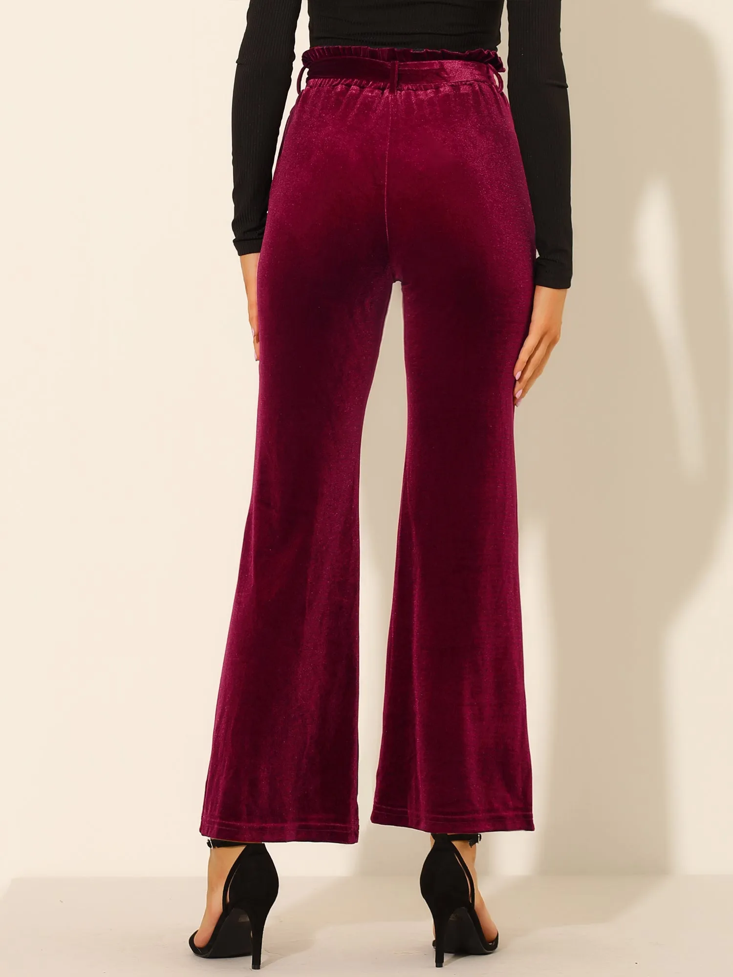 Velvet Tie Waist Pockets Stretchy Wide Leg Pants sold by Allegra K product image thumbnail 5