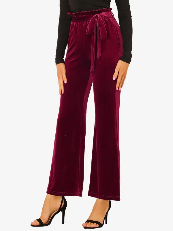 Velvet Tie Waist Pockets Stretchy Wide Leg Pants sold by Allegra K