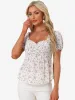 Puff Short Sleeve Floral Shirred Ruffle Peplum Blouse sold by Allegra K