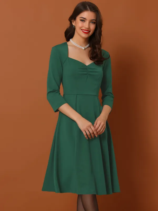 Retro Sweetheart Neck 1950s Retro Cocktail A-Line Dress sold by Allegra K
