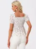 Puff Short Sleeve Floral Shirred Ruffle Peplum Blouse sold by Allegra K