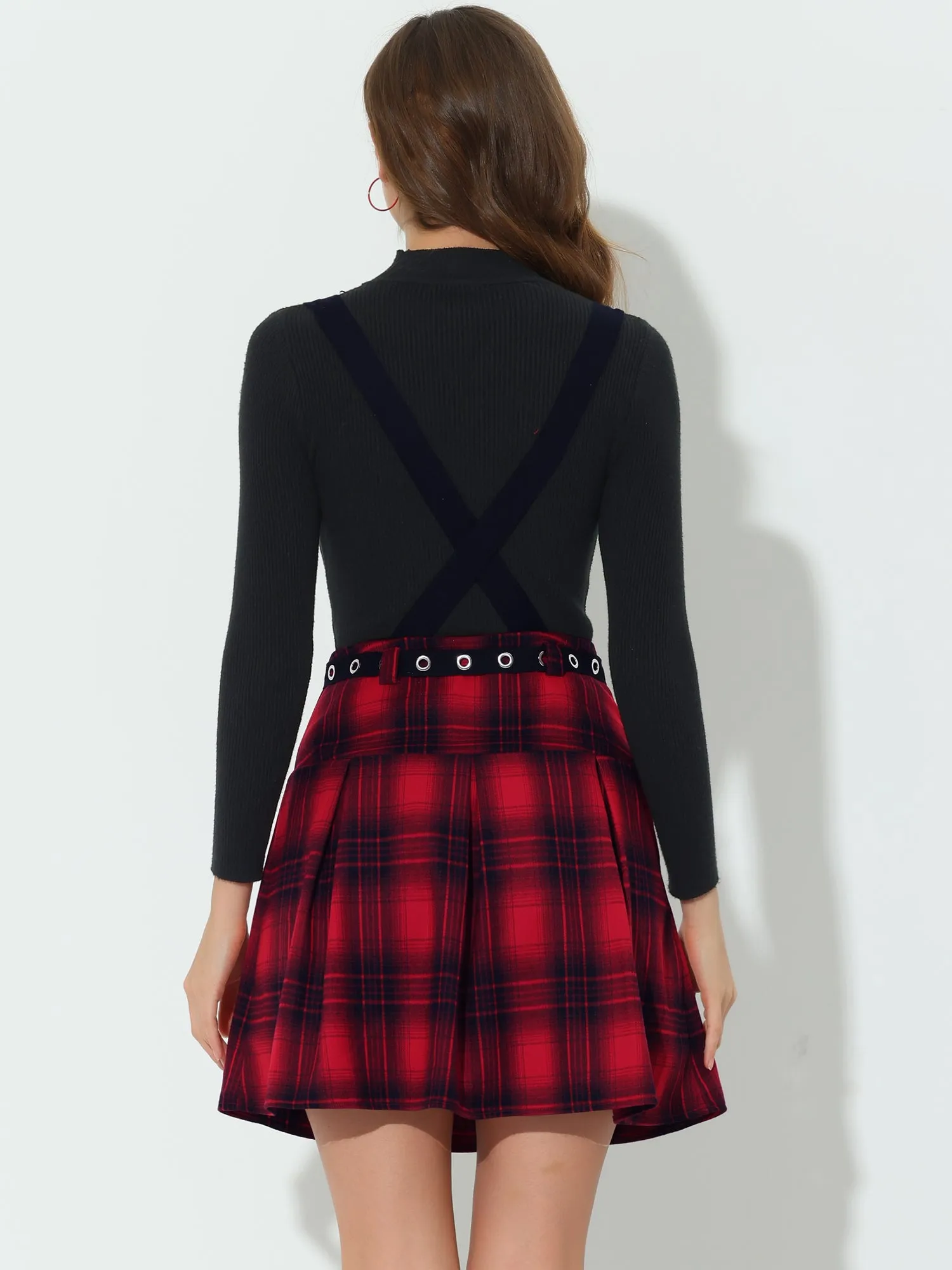 Plaid High Waist Pleated Tartan Skater Suspender Skirts sold by Allegra K product image thumbnail 3