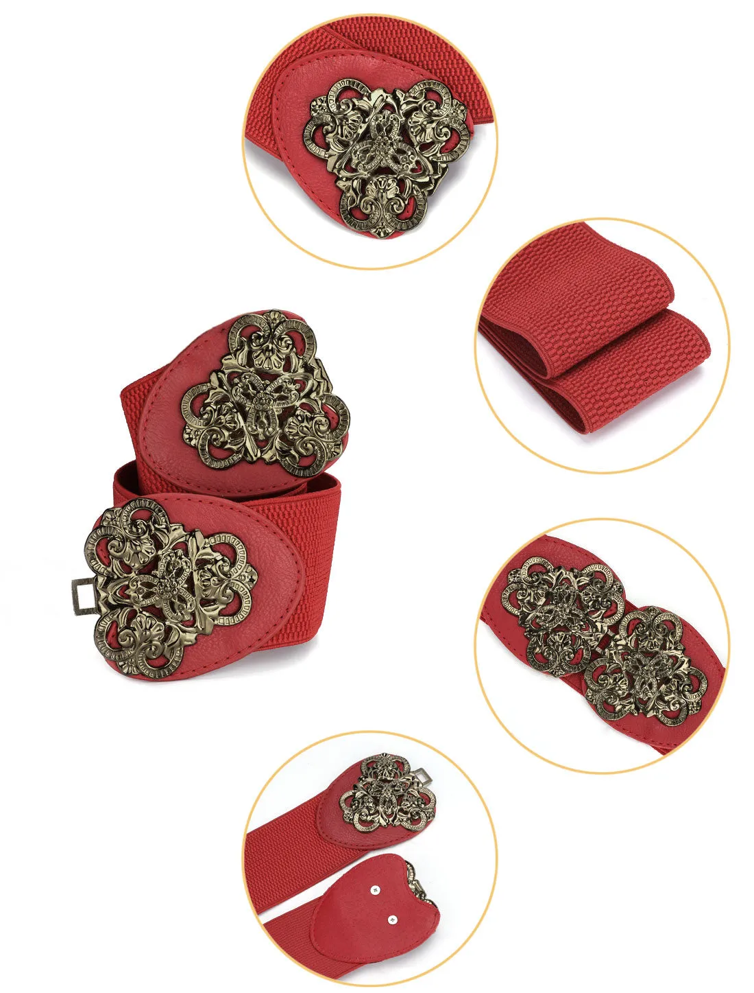 Metal Symmetric Flower Interlock Buckle Textured Elastic Cinch Belt sold by Allegra K product image thumbnail 2