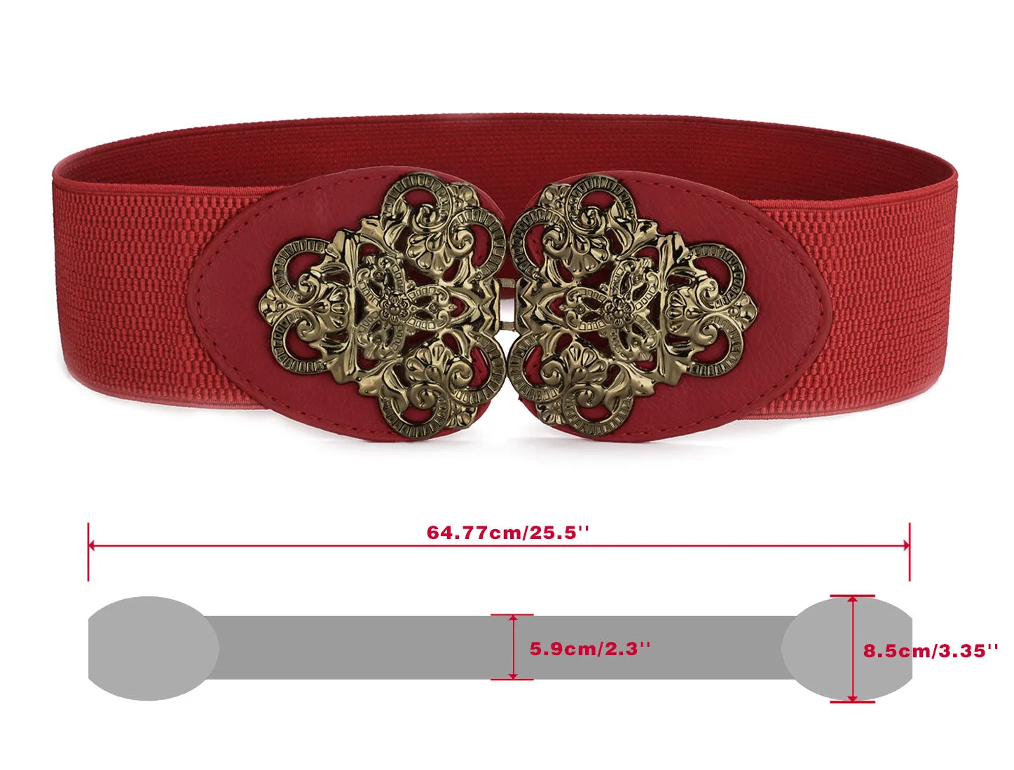 Metal Symmetric Flower Interlock Buckle Textured Elastic Cinch Belt sold by Allegra K product image thumbnail 3