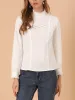 Cotton Shirt Ruffle Mock Neck Lace Peasant Long Sleeve Tops sold by Allegra K