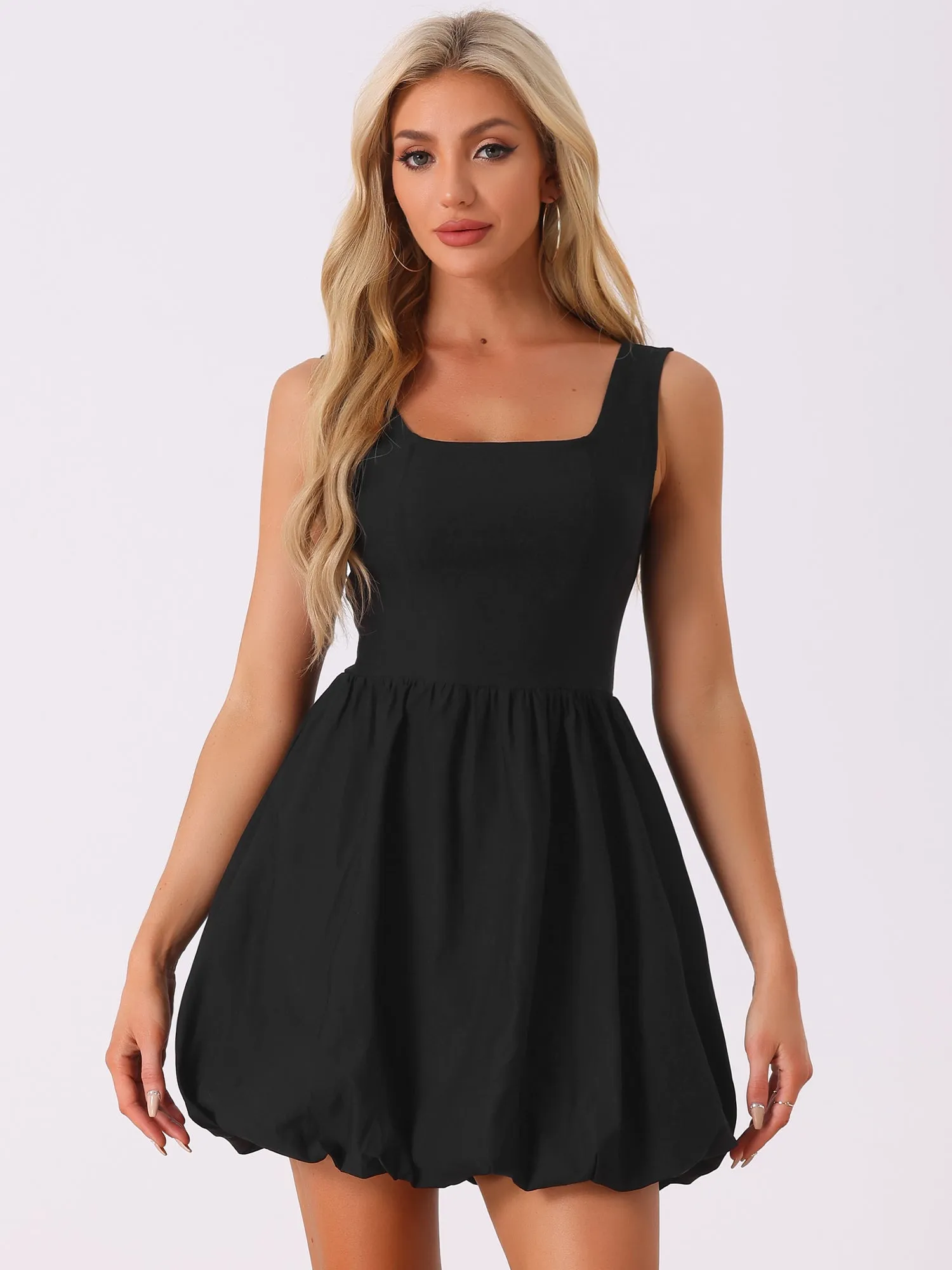 Sleeveless Square Neck High Waist Mini Puff Flare Dress sold by Allegra K