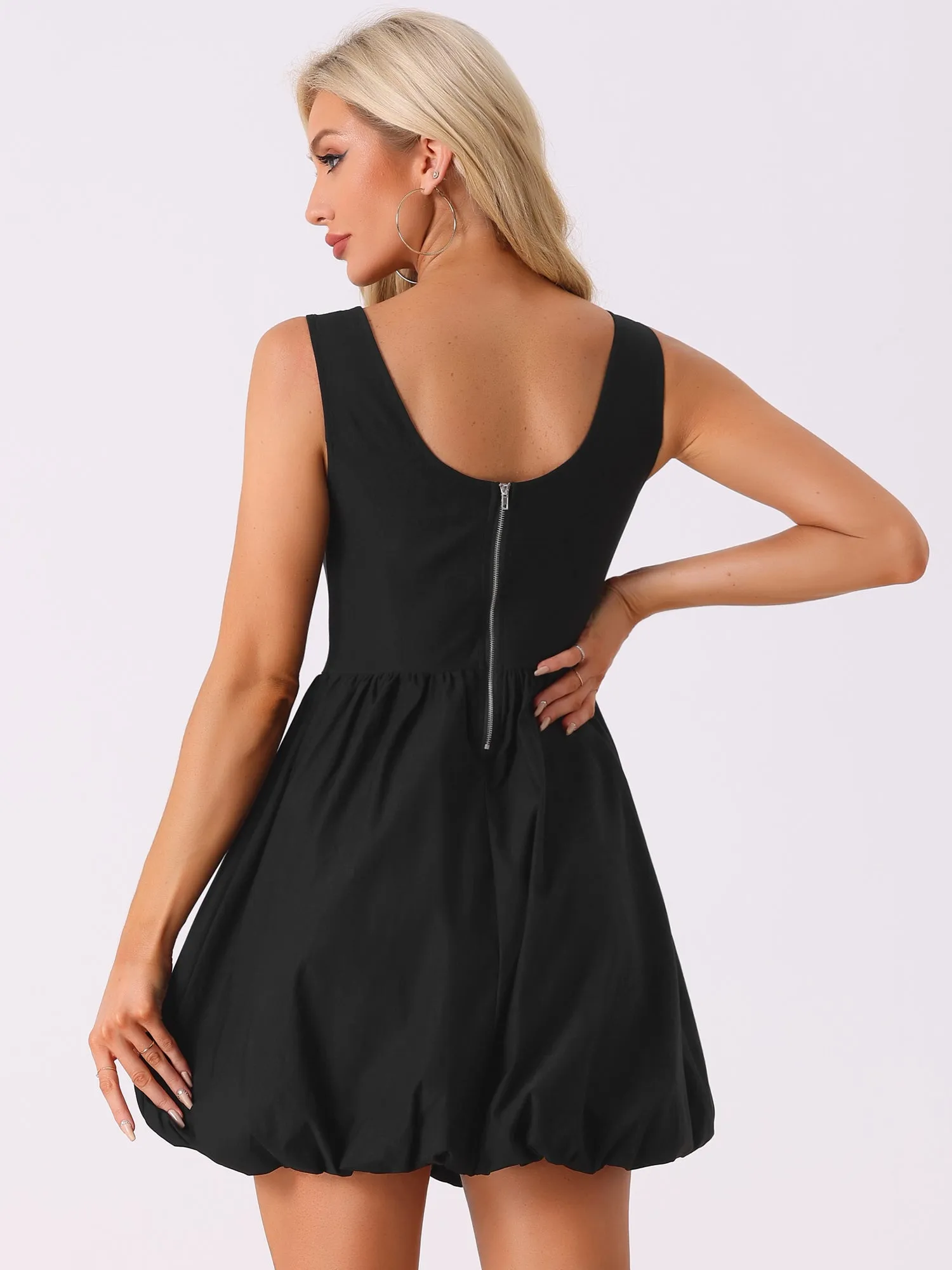 Sleeveless Square Neck High Waist Mini Puff Flare Dress sold by Allegra K product image thumbnail 3