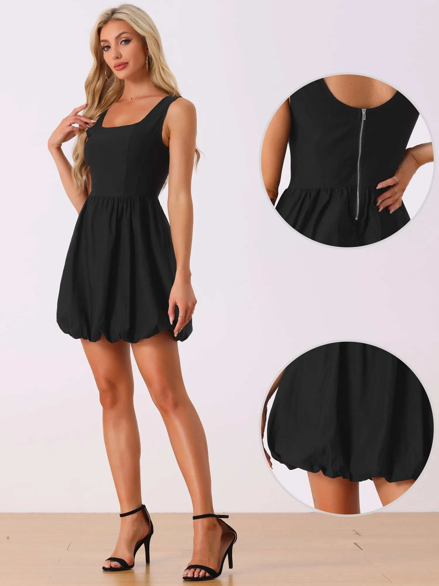 Sleeveless Square Neck High Waist Mini Puff Flare Dress sold by Allegra K product image thumbnail 2