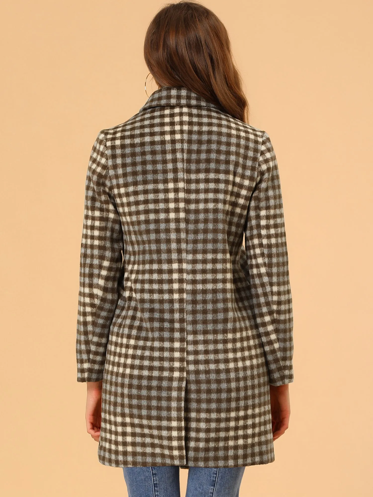 Turnover Collar Winter Elegant Woolen Blend Long Plaid Coat sold by Allegra K product image thumbnail 5