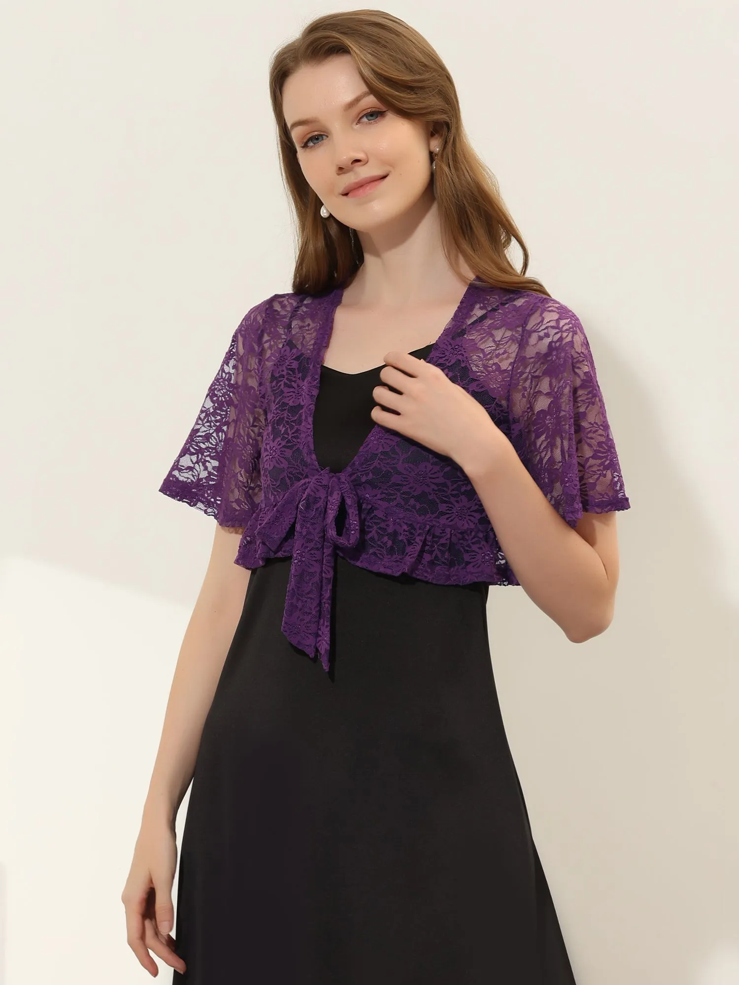 Bolero Shawls Ruffled Short Sleeve Sheer Floral Lace Shrug Top sold by Allegra K product image thumbnail 5