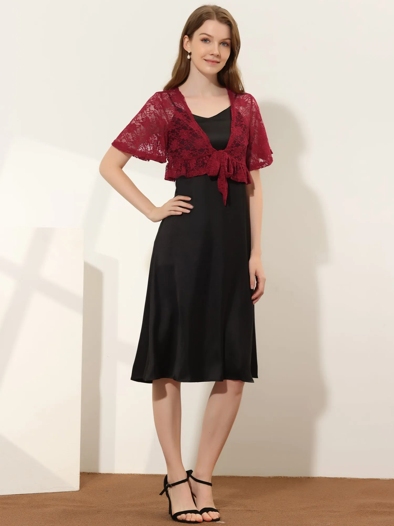 Bolero Shawls Ruffled Short Sleeve Sheer Floral Lace Shrug Top sold by Allegra K product image thumbnail 2