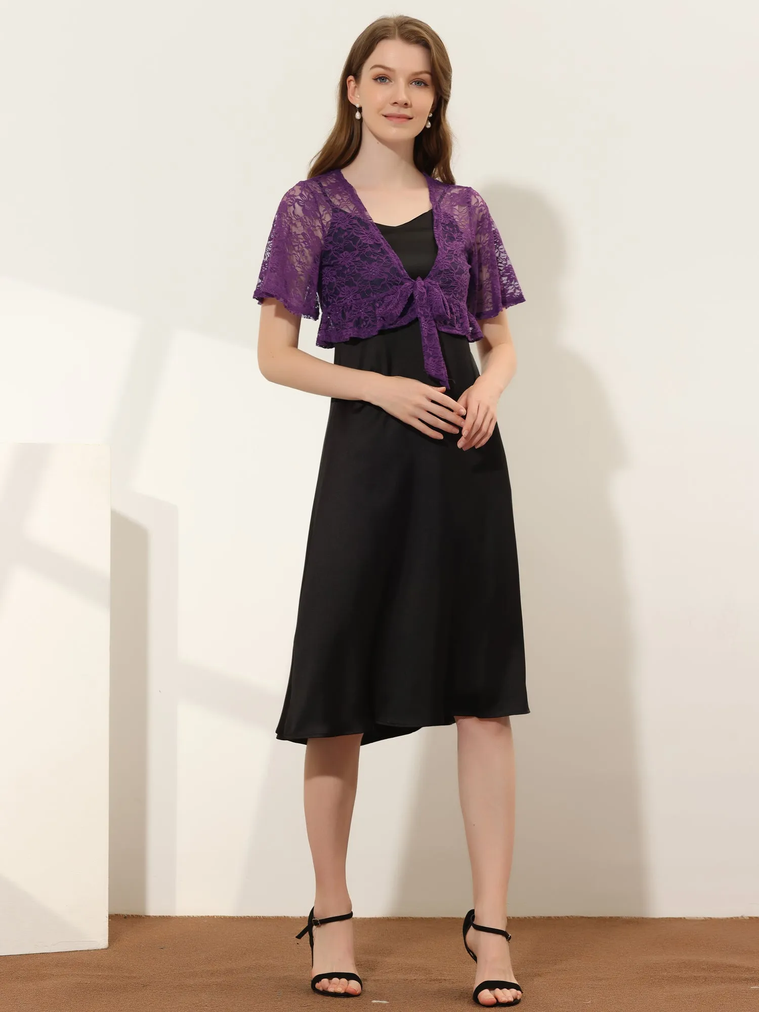 Bolero Shawls Ruffled Short Sleeve Sheer Floral Lace Shrug Top sold by Allegra K product image thumbnail 4