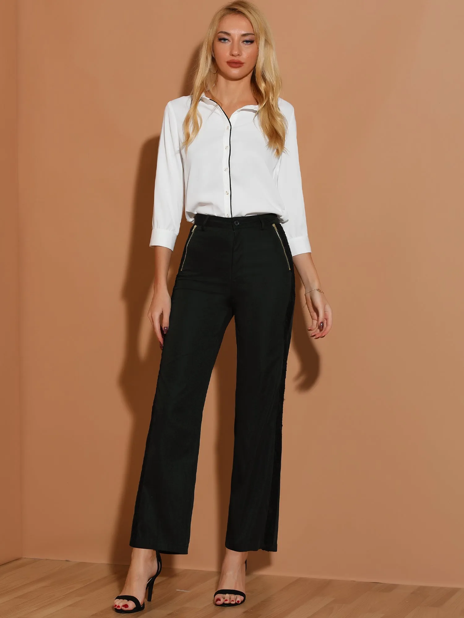 Wide Straight Leg Long Pants High Waist Work Trousers sold by Allegra K product image thumbnail 4