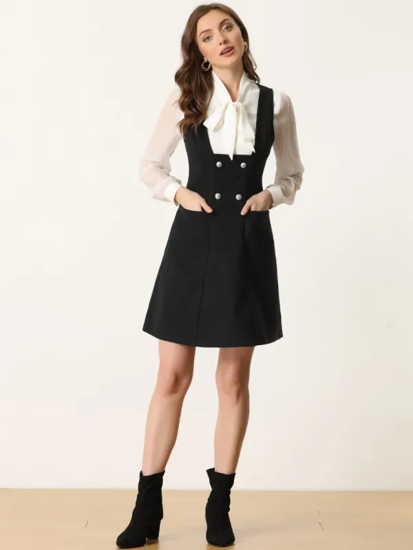 Pinafore A-Line Double Breasted Overall Suspender Dress sold by Allegra K