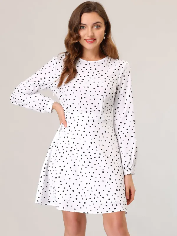 Retro Long Sleeve Back V Neck Vintage Polka Dots Dress sold by Allegra K