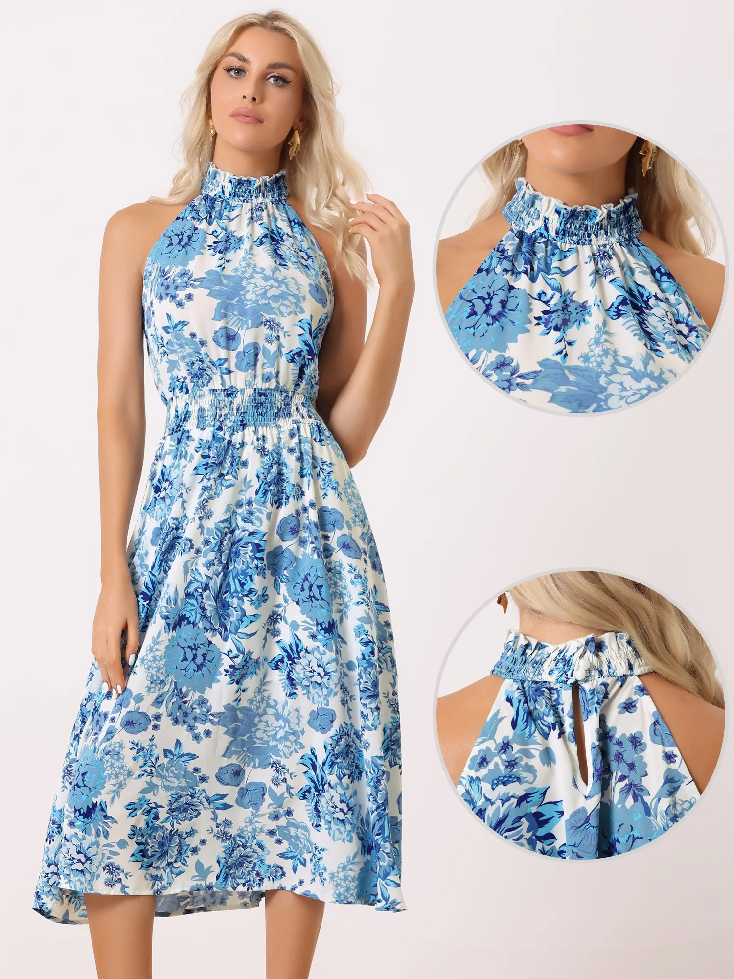 Halter Neck Sleeveless Casual Floral Sundress Midi Dress sold by Allegra K product image thumbnail 2