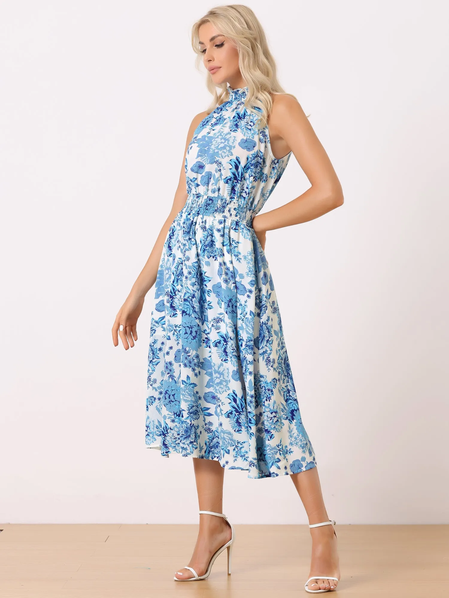 Halter Neck Sleeveless Casual Floral Sundress Midi Dress sold by Allegra K