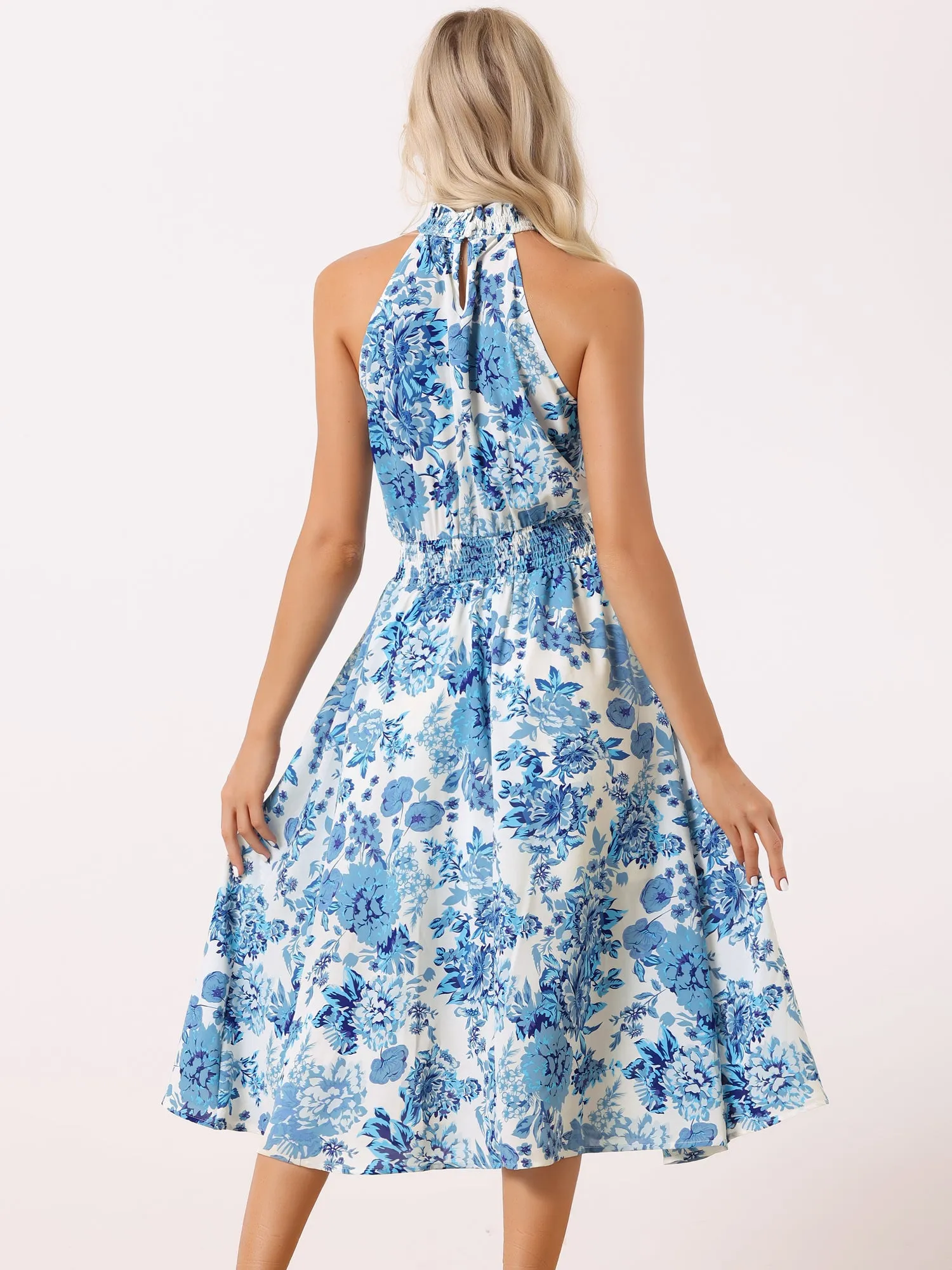 Halter Neck Sleeveless Casual Floral Sundress Midi Dress sold by Allegra K product image thumbnail 3
