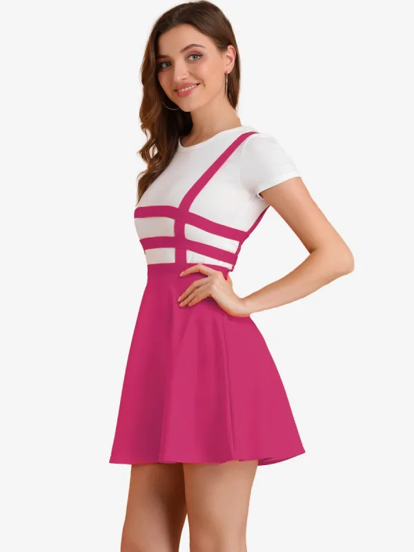 Pleated Overall A-Line Elastic Waist Suspender Skirt sold by Allegra K