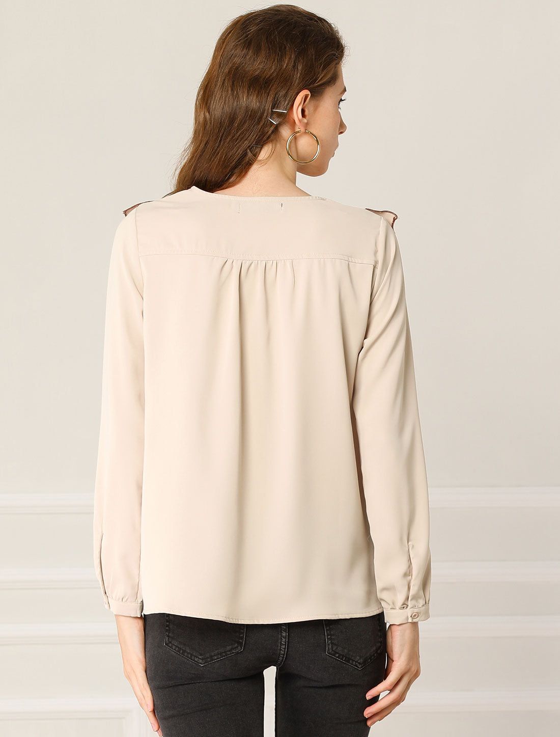 Ruffled V Neck Chiffon Office Vintage Blouse Tops sold by Allegra K product image thumbnail 4