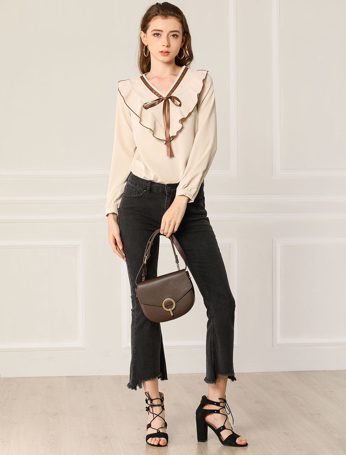 Ruffled V Neck Chiffon Office Vintage Blouse Tops sold by Allegra K