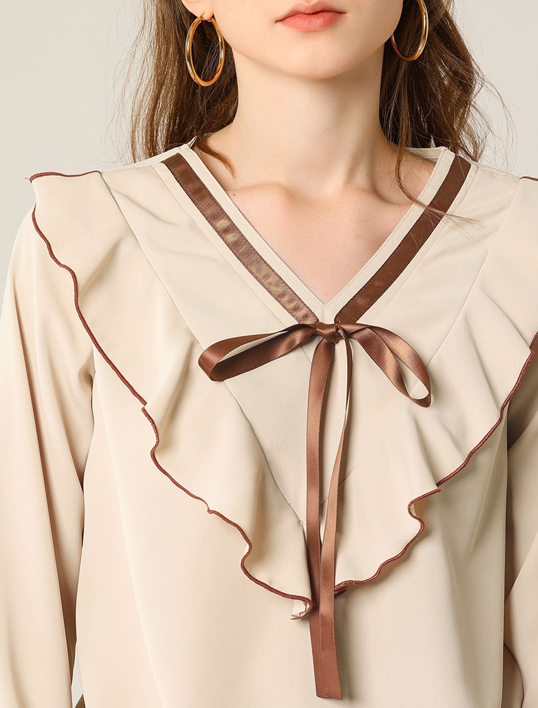 Ruffled V Neck Chiffon Office Vintage Blouse Tops sold by Allegra K product image thumbnail 5