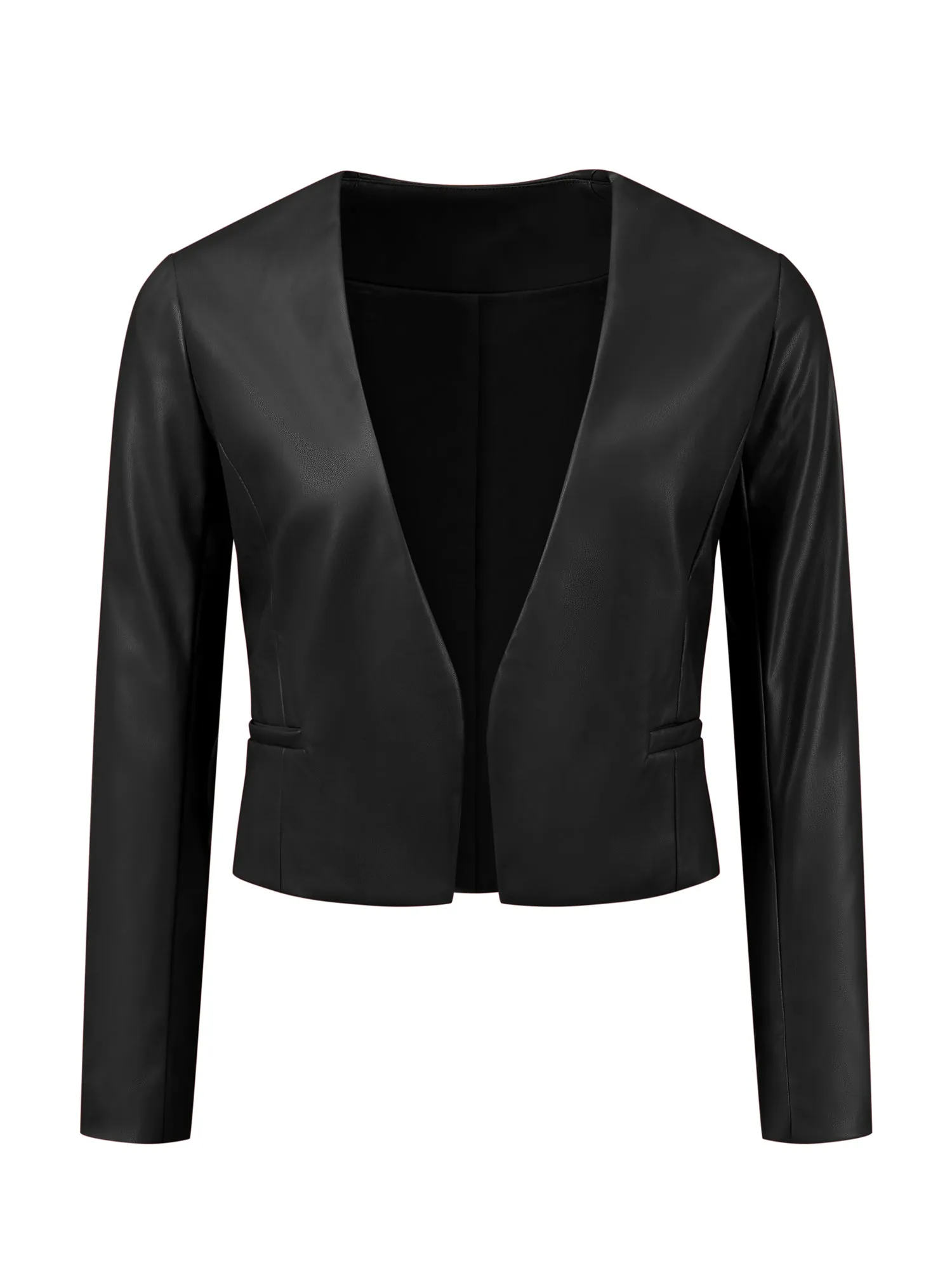 Faux Leather Collarless Open Front PU Moto Biker Crop Blazer sold by Allegra K product image thumbnail 5