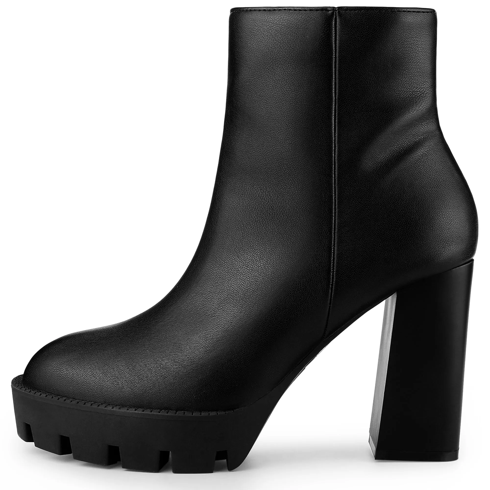 Faux Leather Round Toe Side Zip Block Heel Ankle Boots sold by Allegra K product image thumbnail 4