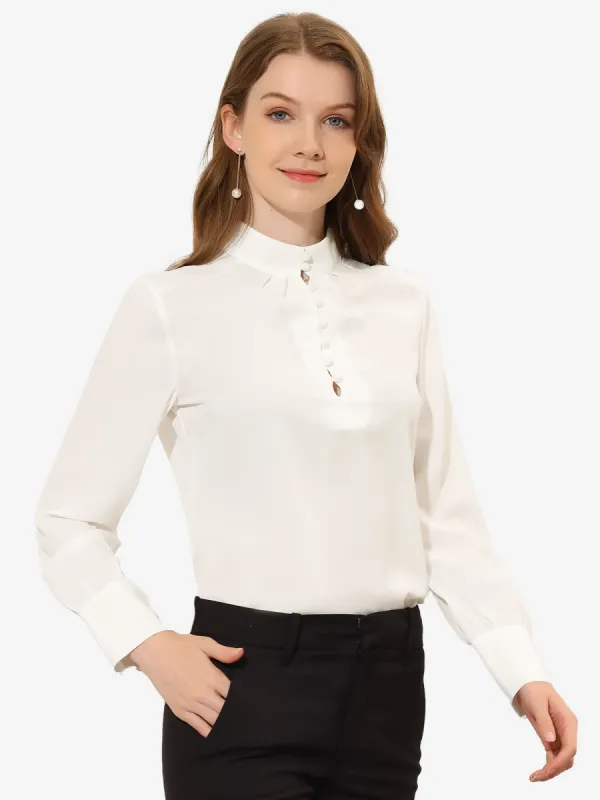 Casual Blouse Elegant Stand Collar Cut-Out Henley Shirt sold by Allegra K