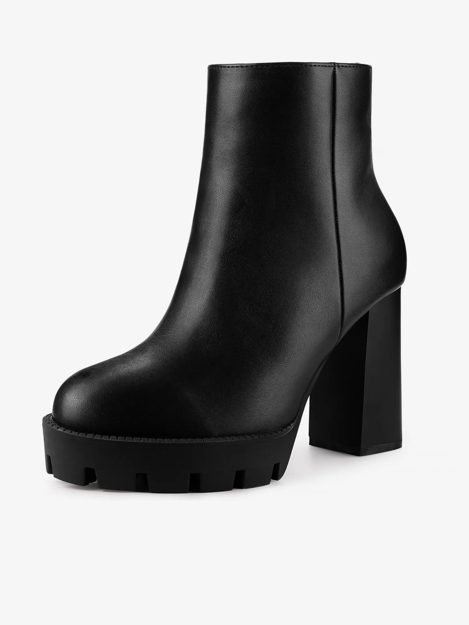 Faux Leather Round Toe Side Zip Block Heel Ankle Boots sold by Allegra K