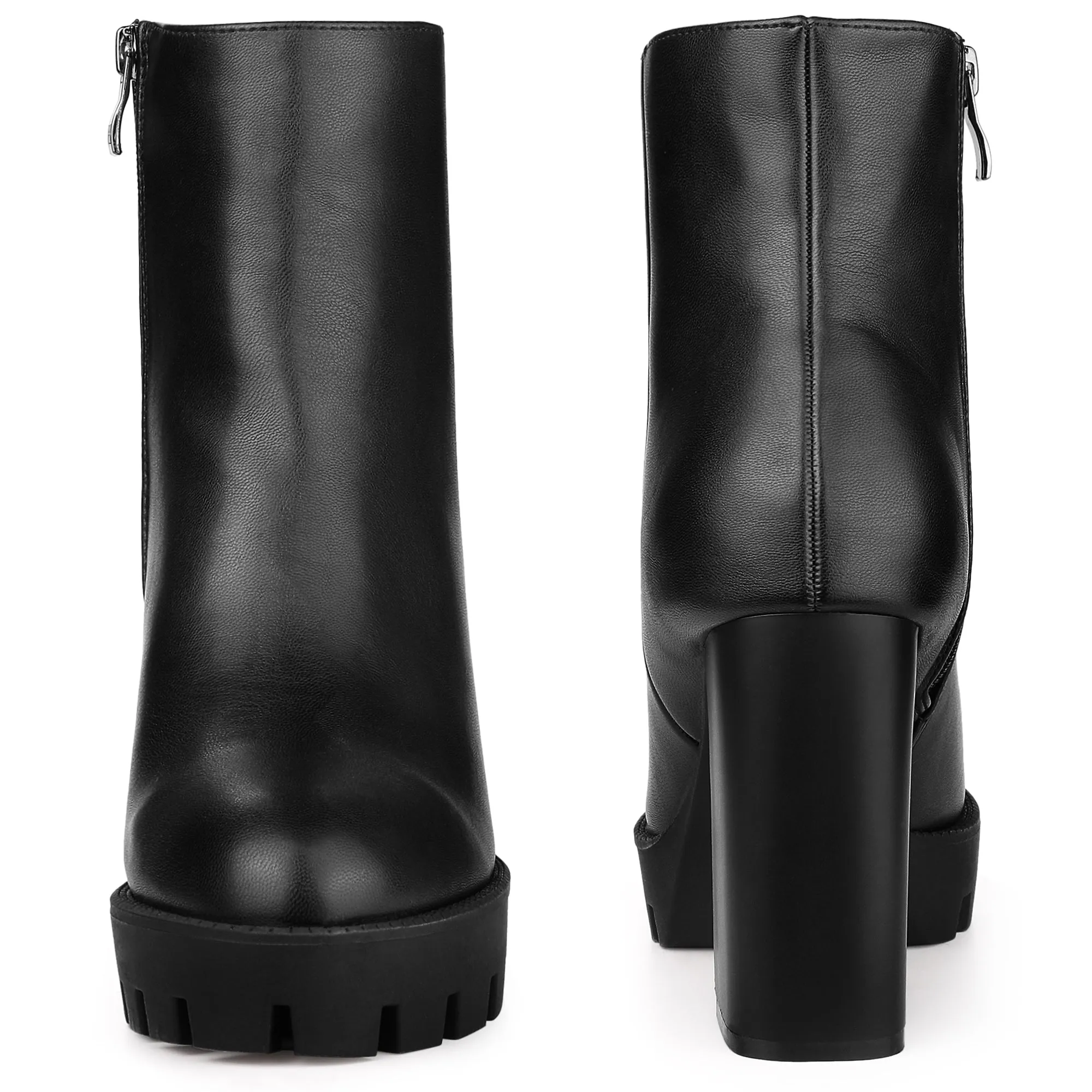 Faux Leather Round Toe Side Zip Block Heel Ankle Boots sold by Allegra K product image thumbnail 5
